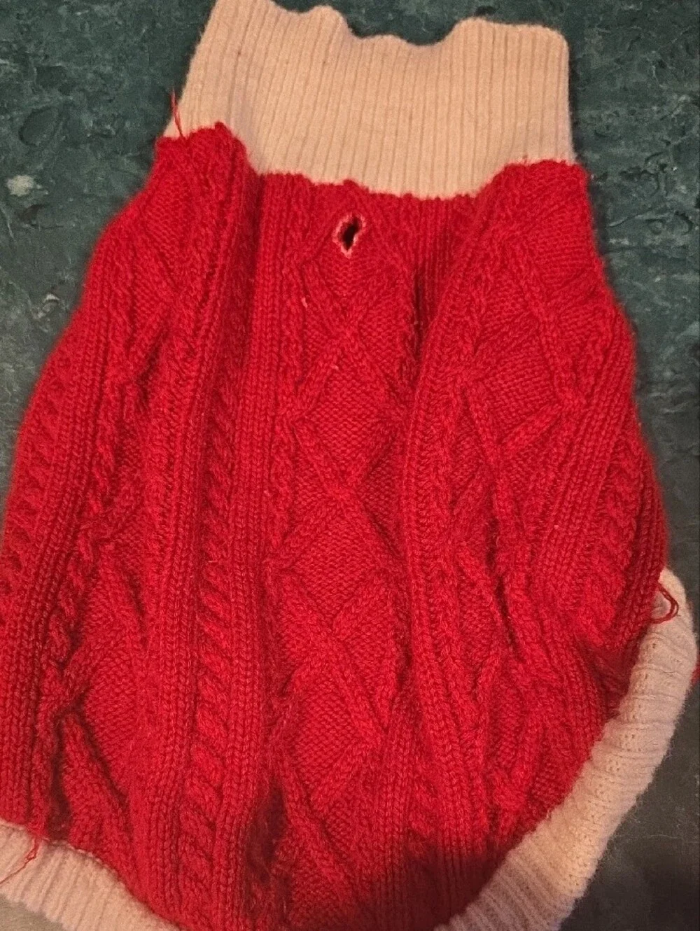Red Cable Knit Dog Sweater with Cream Trim